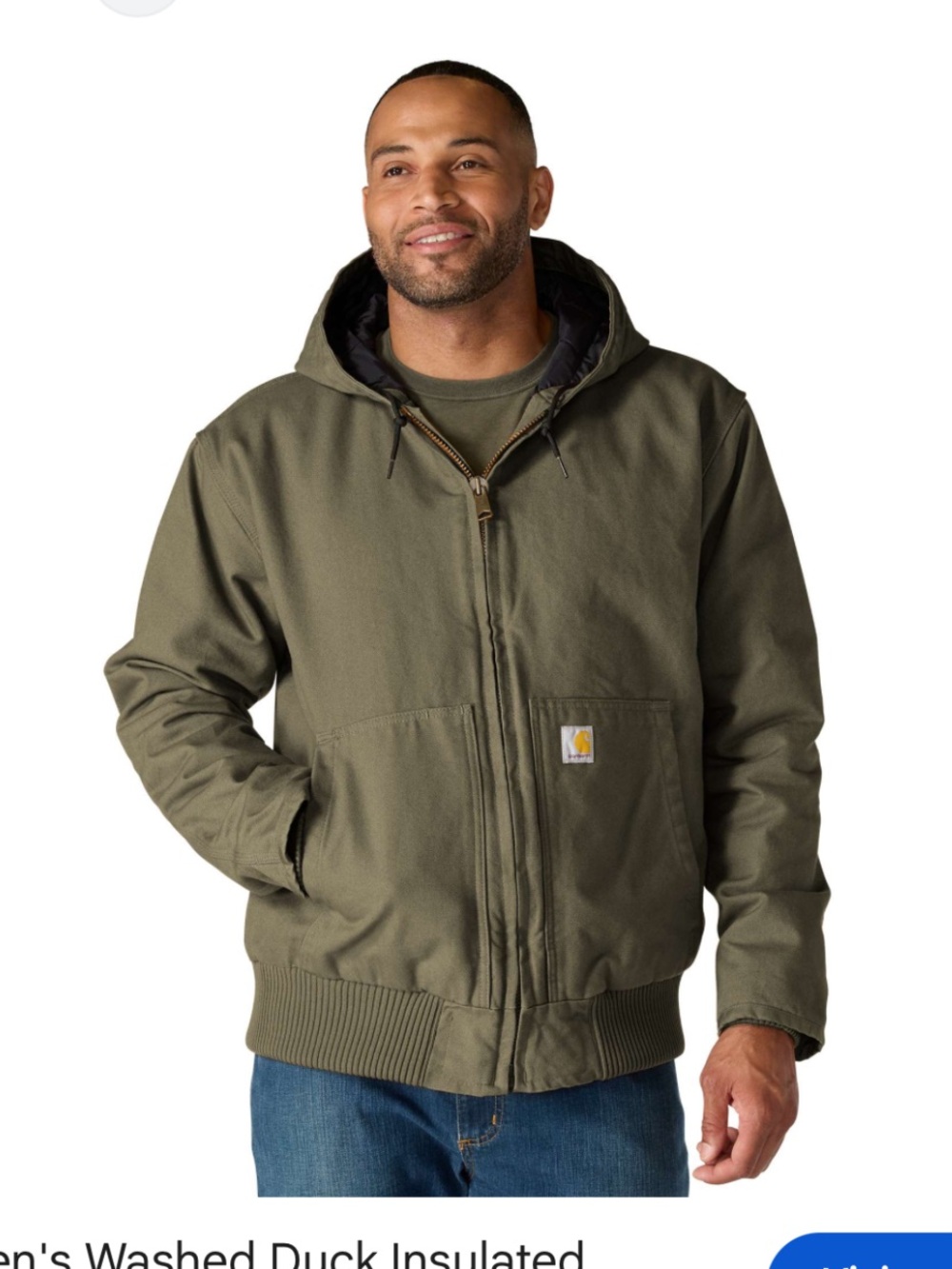 Carhartt Olive Hooded Work Jacket with Black Quilted Lining M